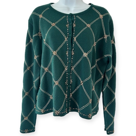 SUSAN BRISTOL Vintage Hand Beaded Embroidered Cardigan Sweater L - Picture 1 of 11